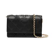 Fleming Soft Chain Portemonnee Tory Burch , Black , Dames