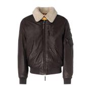 Bruine Leren Gewatteerde Jas Josh Parajumpers , Brown , Heren