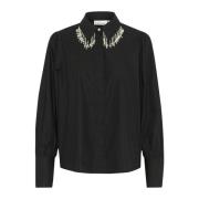 Pofmouw Overhemdblouse met Parelfestoen Karen by Simonsen , Black , Da...