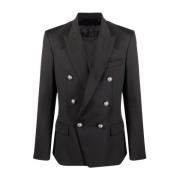 Zwarte Wollen Blazer Jas Balmain , Black , Heren