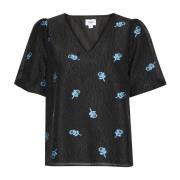 Zwarte Geborduurde Blouse met Korte Mouwen Saint Tropez , Black , Dame...