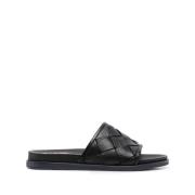 Zwarte Leren Casual Muiltjes Slippers Casadei , Black , Dames