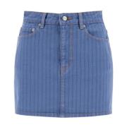 Verticaal Gestreepte Denim Mini Rok Ganni , Blue , Dames