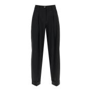 Hoge Taille Wijde Broek met Plooien Ganni , Black , Dames