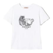 Katoenen T-shirt Twinset , White , Dames