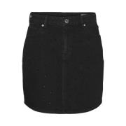 Korte Denim Rok met Strass Vero Moda , Black , Dames