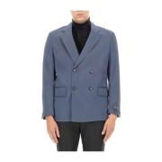 Blauwe Wol Double-Breasted Jas Hugo Boss , Blue , Heren