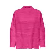 Losse Gestreepte Hoge Hals Top Only , Pink , Dames