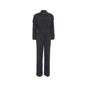 Zwarte Jumpsuit met Overhemdkraag en Tailleband Second Dames , Black ,...