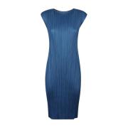 Blauwe Geplooide Midi Jurk Issey Miyake , Blue , Dames