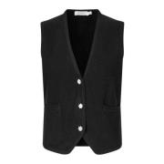 Vrouwelijke Gebreide Vest met Bloemenknopen Masai , Black , Dames