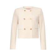 Roomwitte double-breasted jas met mandarijnkraag Twinset , Beige , Dam...