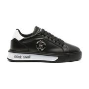 Zwarte leren casual trainers Roberto Cavalli , Black , Dames