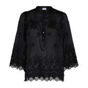 Zwarte Blouse met Kantdetail IN Front , Black , Dames