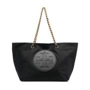 Elegant Zwart Nylon Ketting Tote Tas Tory Burch , Black , Dames