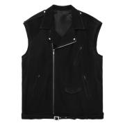 Zwarte Leren Biker Vest Rick Owens , Black , Dames