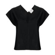 Zwarte V-hals Blouse Forte Forte , Black , Dames