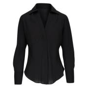 Elegante Zwarte Zijden Lange Mouw Shirt Vince , Black , Dames