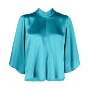 Zijden Bloemblaadjes Blauwe Blouse Forte Forte , Blue , Dames