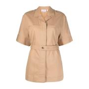 Bruine Tencel Korte Mouw Overhemd Calvin Klein , Brown , Dames