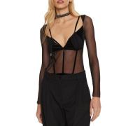 Zwarte body met lange mouwen en V-hals Patrizia Pepe , Black , Dames