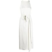 Beige Midi Jurk met Zakdoek Draperie Vince , Beige , Dames