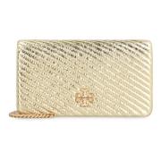 Metallic Leren Portemonnee met Kettingriem Tory Burch , Yellow , Dames