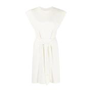 Witte Casual Midi Jurk met Strik Taille Vince , White , Dames