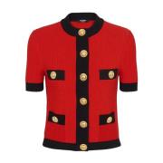 Rode Korte Geknoopte Vest Balmain , Red , Dames