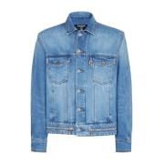 Blauwe Denim Knoopjasje Balmain , Blue , Heren