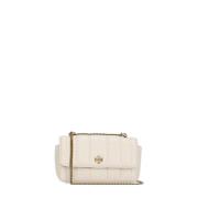 Matelassé Leren Schoudertas met Dubbel T Logo Tory Burch , Beige , Dam...