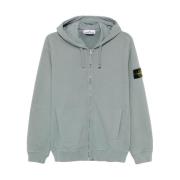 Geborsteld katoenen fleece volledige rits hoodie Stone Island , Gray ,...