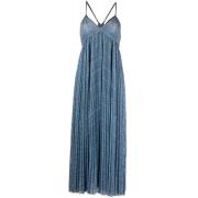 Blauwe Maxi Jurk met Lurex Plissé Forte Forte , Blue , Dames