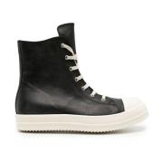 Zwarte Leren Sneakers met Veters en Haaien-tanden Zolen Rick Owens , B...