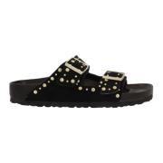 Zwarte Studs Platte Sandalen Birkenstock , Black , Dames