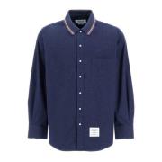 Oversized Flanellen Shirt met Tricolor Band Thom Browne , Blue , Heren