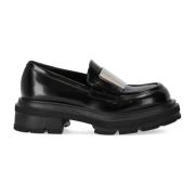 Zwarte Geborsteld Leren Loafer met Zilveren Inzet Elena Iachi , Black ...