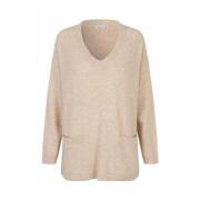 Zachte Gebreide V-Hals Top met Zakken Masai , Beige , Dames