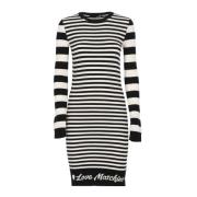 Gestreepte Logo Gebreide Jurk Love Moschino , Black , Dames