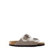 Grijze Shearling Sandalen - Leer - Slip-on Birkenstock , Gray , Dames