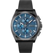 Roestvrijstalen zwart leren herenhorloge Hugo Boss , Black , Heren