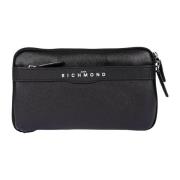 Zwarte Leren Zip Around Pochette Tas John Richmond , Black , Dames