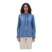 Blouse met gerimpelde mandarijnkraag Aspesi , Blue , Dames