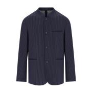 Blauw Pinstripe Mandarin Kraag Jas Emporio Armani , Blue , Heren