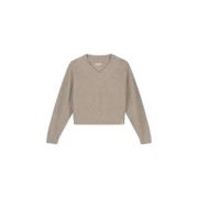 Elegante Merino V-Neck Gebreide Trui Olaf Hussein , Beige , Dames