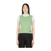 Mock Neck Katoenen T-Shirt Contrast P.a.m. , Green , Dames