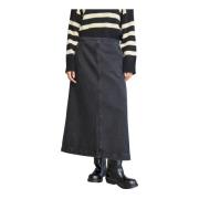 Denim Maxi Rok met Achtersplit Skall Studio , Black , Dames