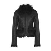 Zwarte Shearling Korte Jas Remain Birger Christensen , Black , Dames