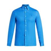 Blauw Linnen Langarm Overhemd Polo Ralph Lauren , Blue , Heren