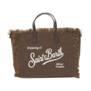 Fringed Tote Tas met Logo Borduurwerk MC2 Saint Barth , Brown , Dames